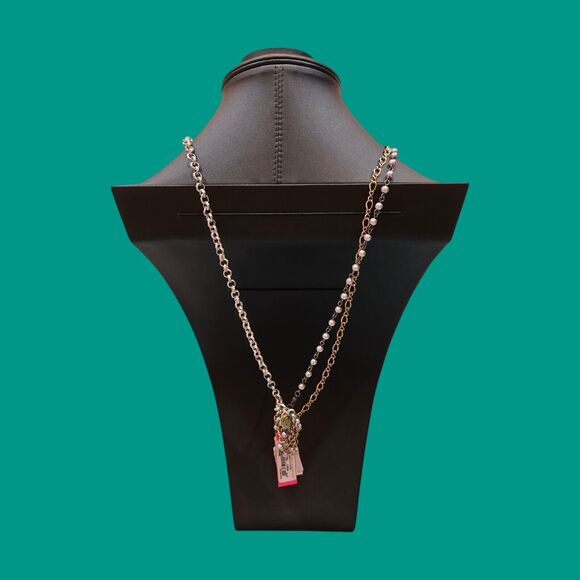 NEW Rare Betsey Johnson Long Layered Necklace with Extender Pink Skis Ski Poles - Picture 6 of 11